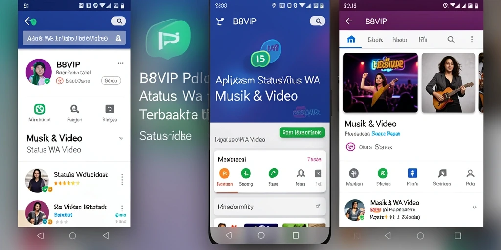 Tampilan antarmuka B8VIP untuk memilih video status WhatsApp.