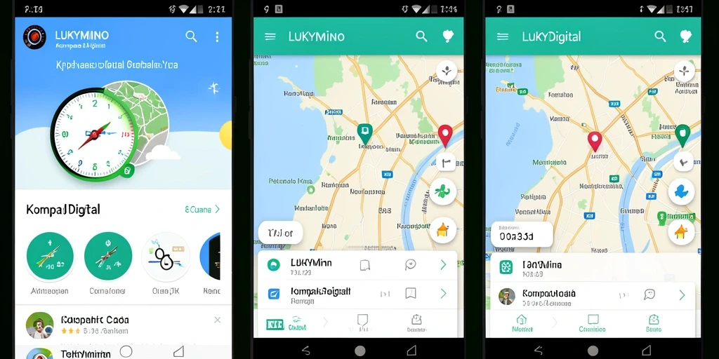 Tampilan antarmuka aplikasi Kompas Digital LUKYMINO yang modern dan intuitif.