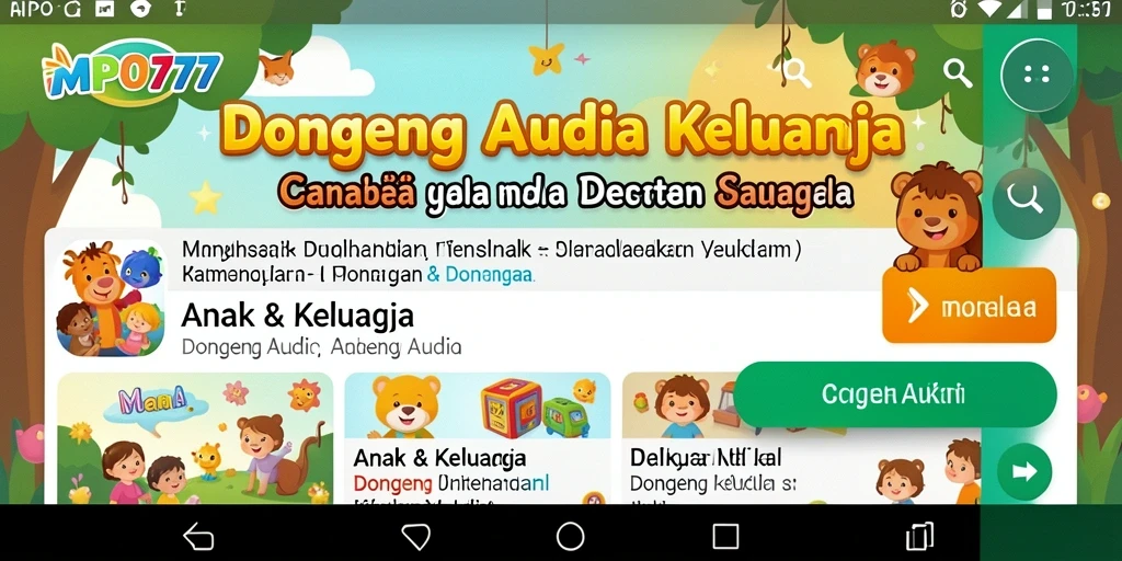 Antarmuka MPO777 menampilkan pilihan dongeng audio untuk keluarga.