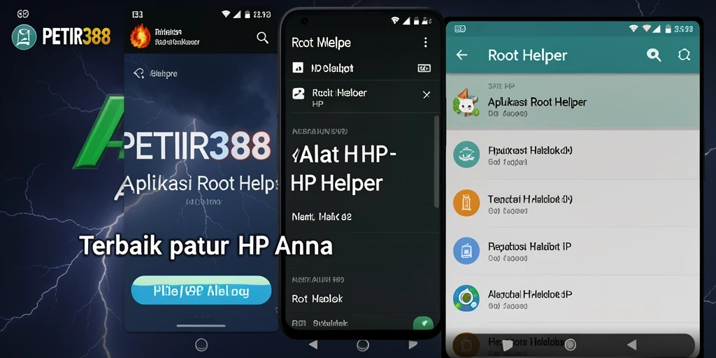 Antarmuka aplikasi PETIR388 sebagai Root Helper yang intuitif.