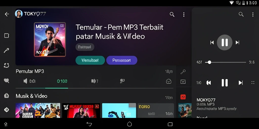 Antarmuka pengguna TOKYO77 yang modern dan menarik untuk Pemutar MP3.
